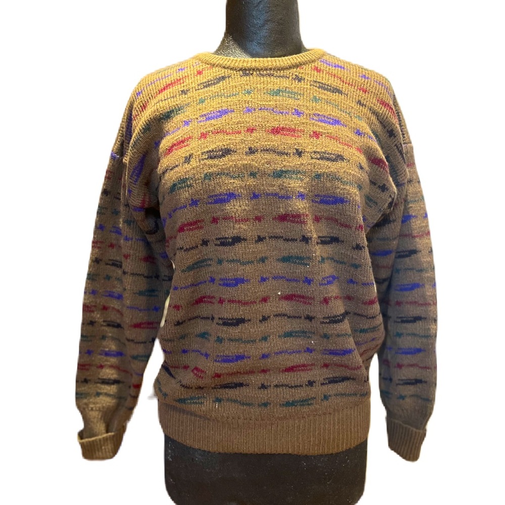 Vintage Ingo Wool Sweater Brown Abstract Design from Canada Medium